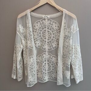 Rebellion Again Embroidered Boho Cardigan Creme‎ Size XXS